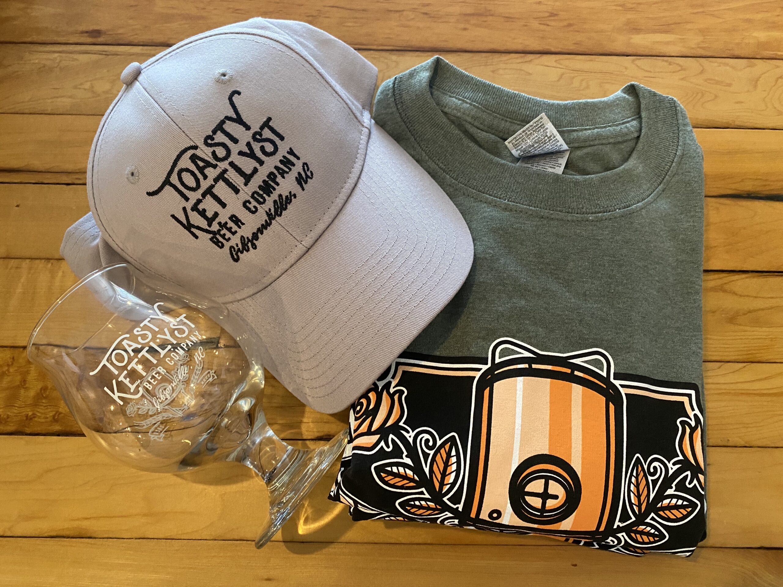 Toasty Kettlyst branded t-shirts for sale in taproom